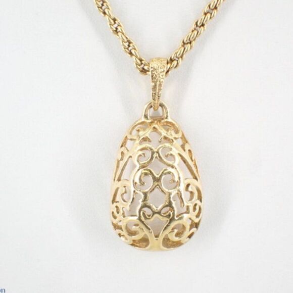 Gorgeous Vintage YSL Gold Filigree Pendant Necklace 18" - Picture 3 of 5